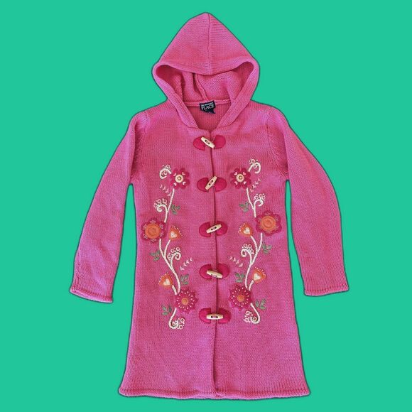 The Children's Place Pink Floral Knit Hooded Cardigan Sweater size Girls L 10/12 - Picture 1 of 7